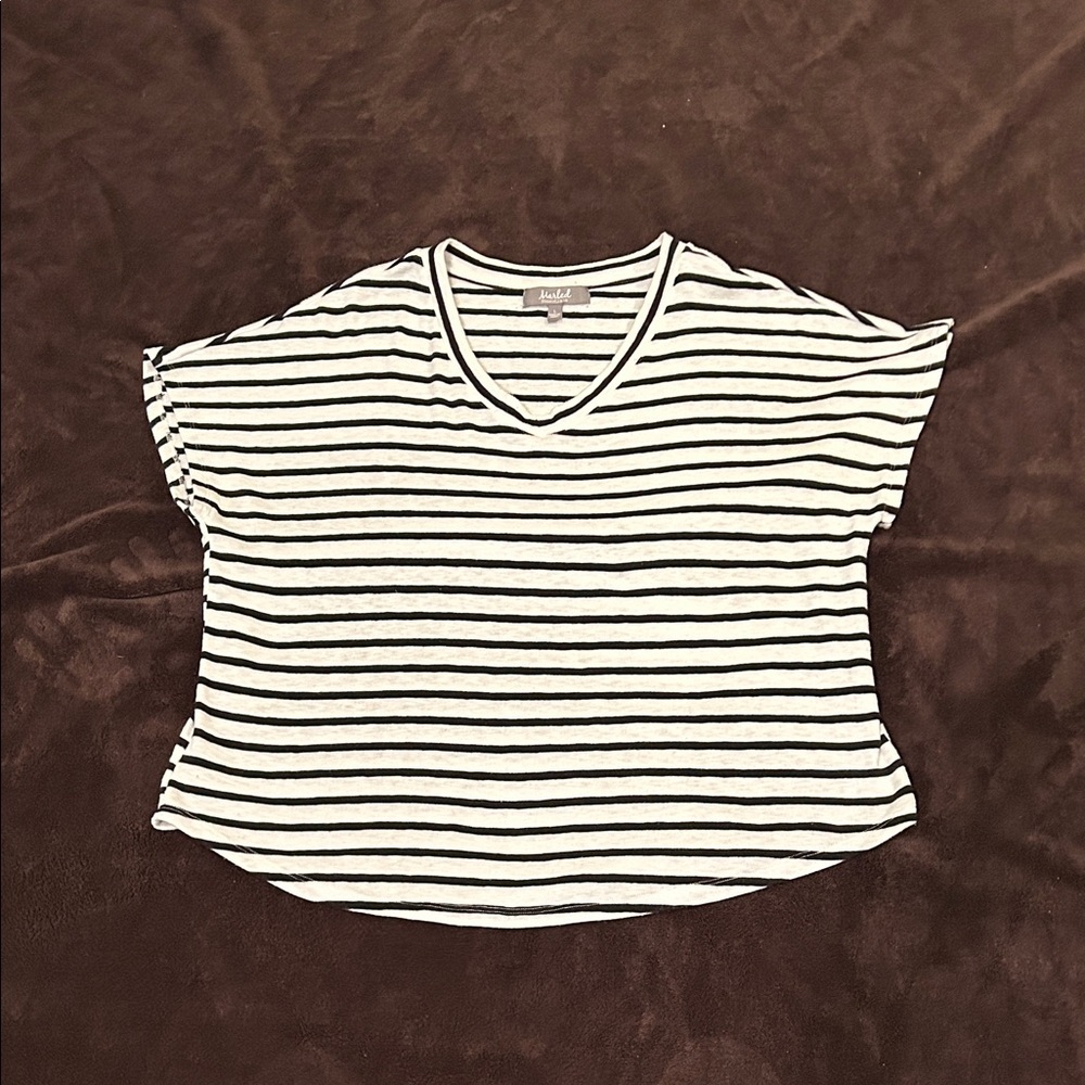 Marled Black and White Striped Short Sleeve Tee